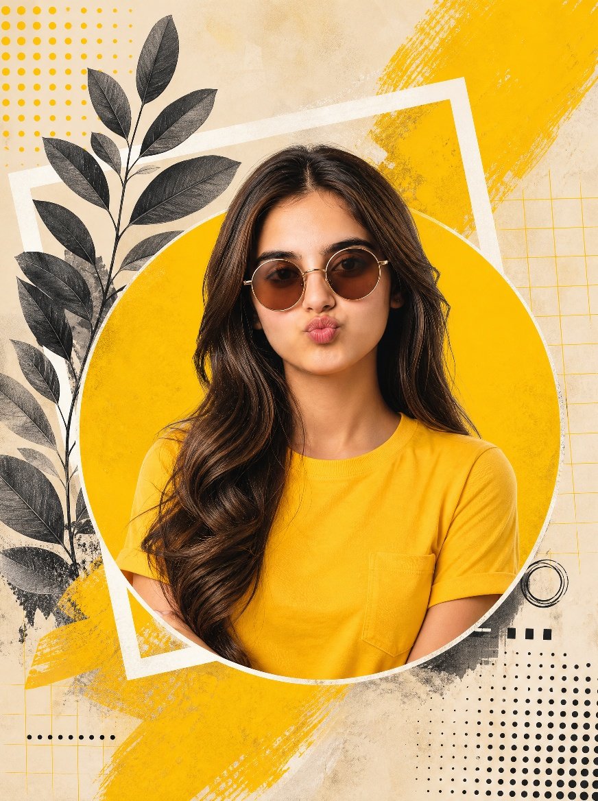 Yellow Mixed-Media Portrait Poster