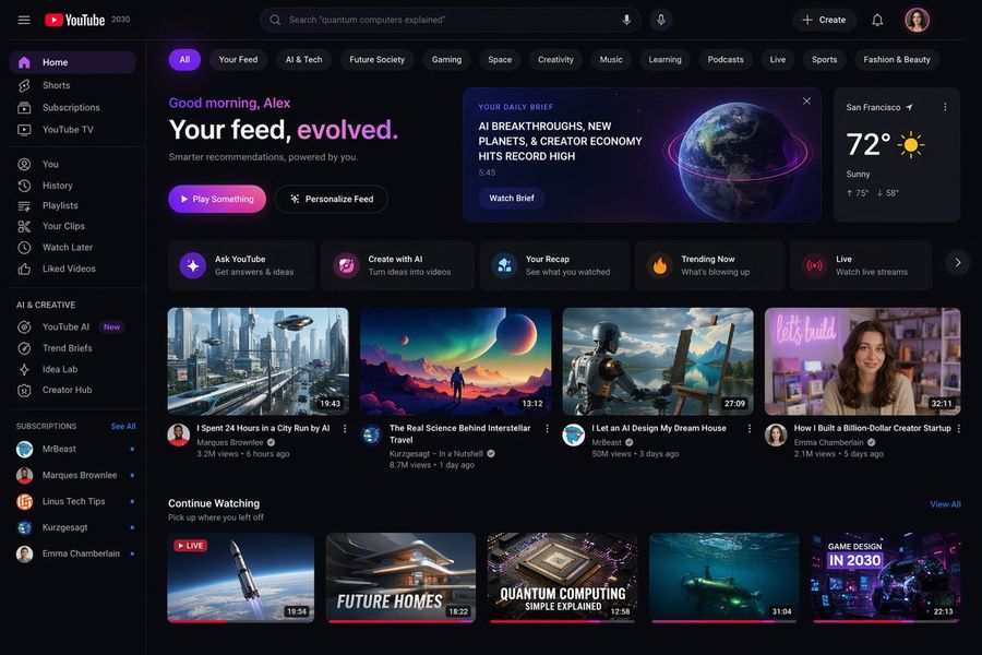 YouTube 2030 Interface